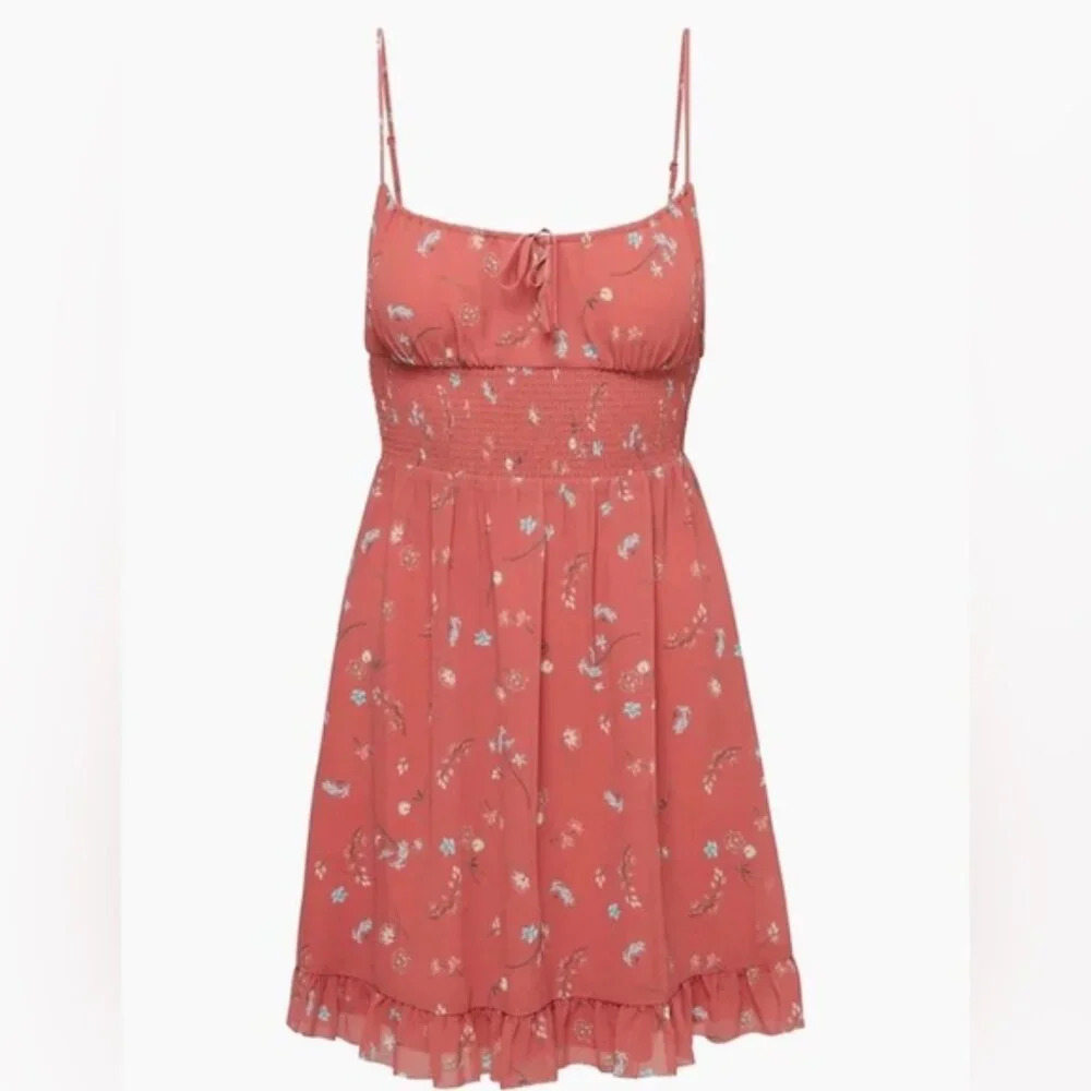 Aritzia  Wilfred Genoa Smocked Floral Mini Dress in Spring Medley Red Medium